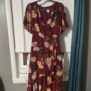 a new day Burgundy Floral Midi Dress
